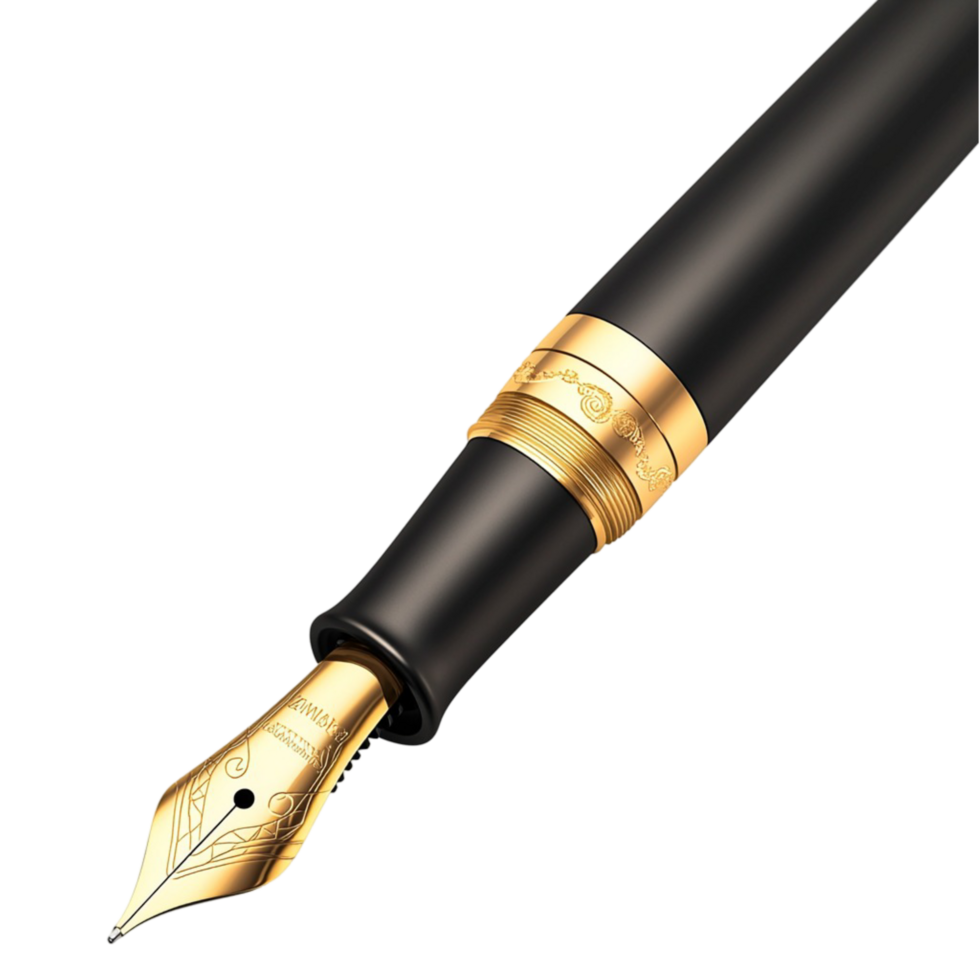 black and gold fountain pen with a ly nib png