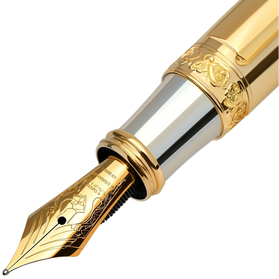 gold and silver fountain pen with an intricate nib design png