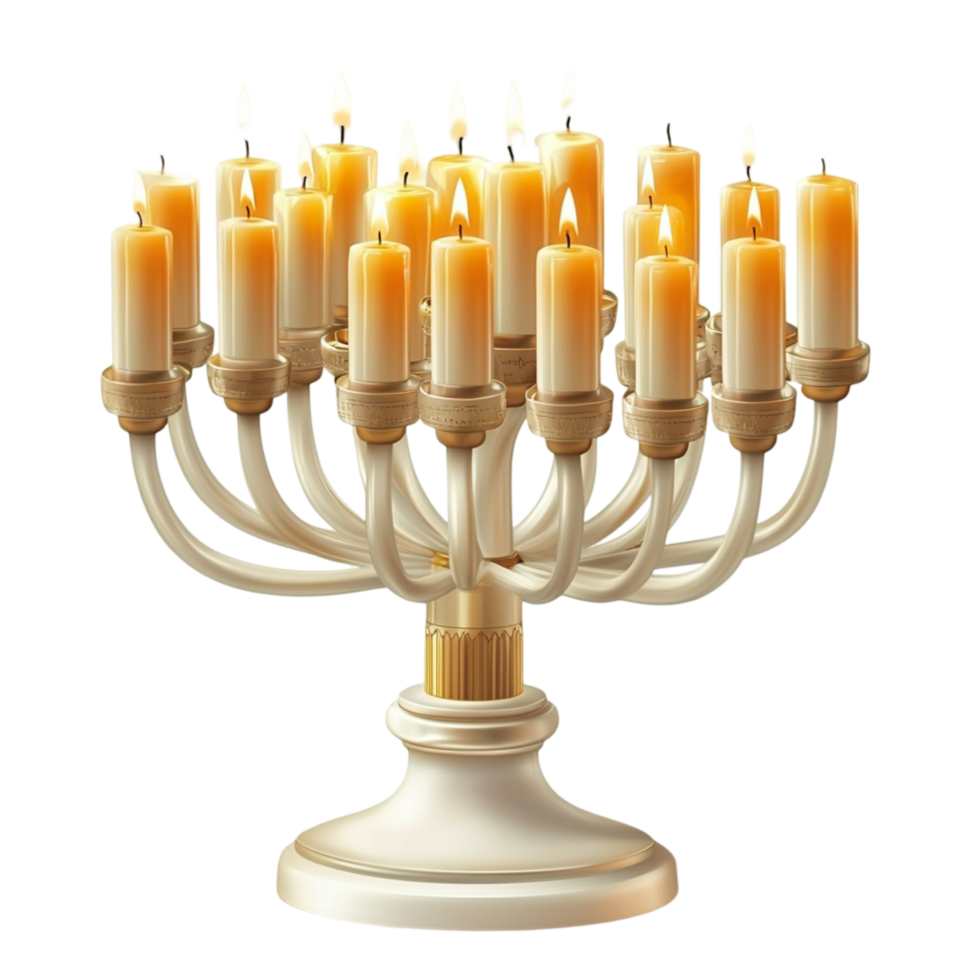 Glorious golden menorah with multiple candles casting a warm and peaceful glow png