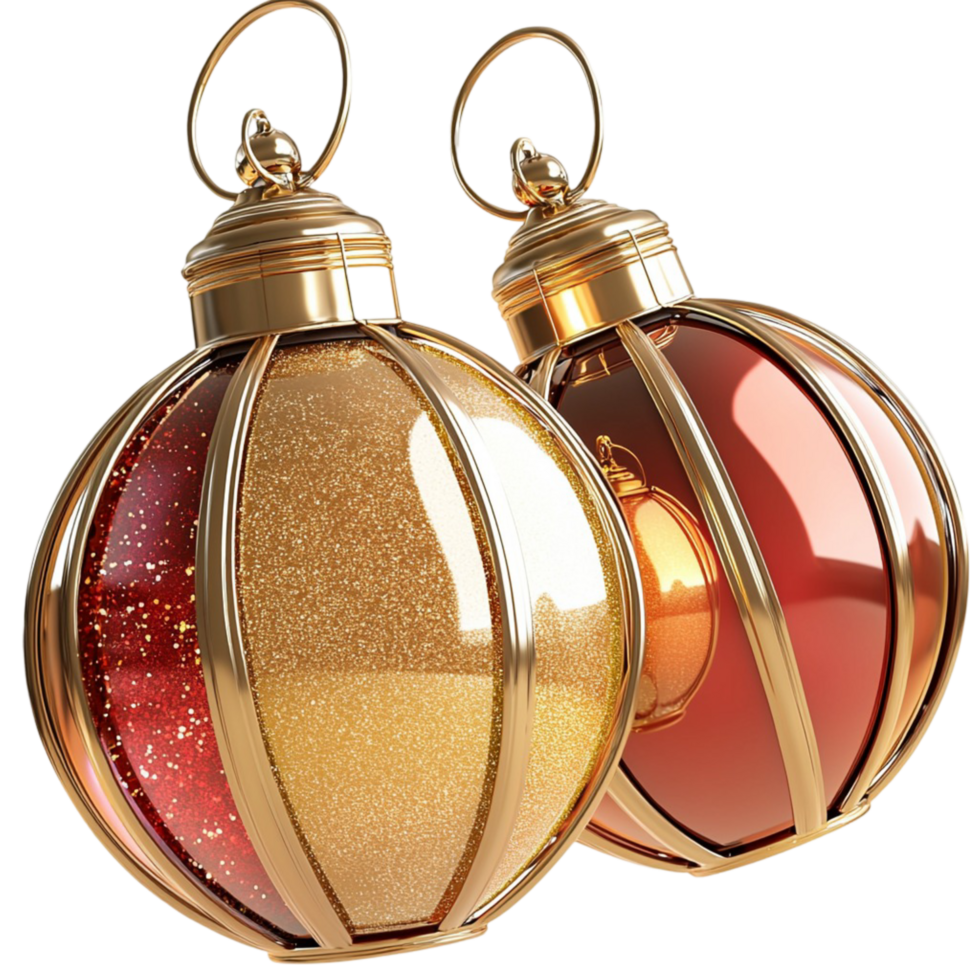 Stunning gold and red Christmas ornaments with glittering accents and designs png