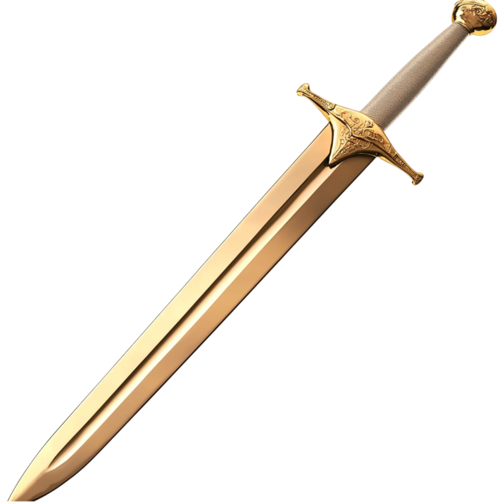 Majestic golden sword with a sharp gleaming blade and an ornate hilt png
