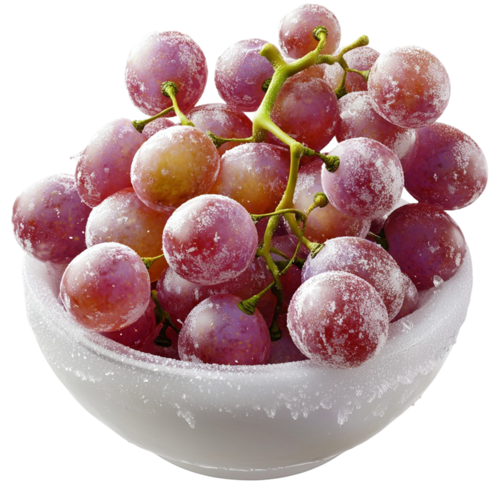 purple grapes in a bowl with a delicate layer of icy crystals png