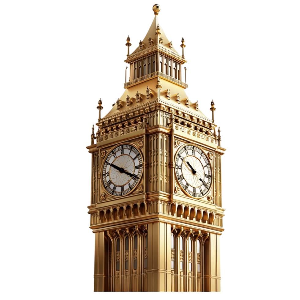Majestic Big Ben tower with detailed golden accents and an accurate clock face png