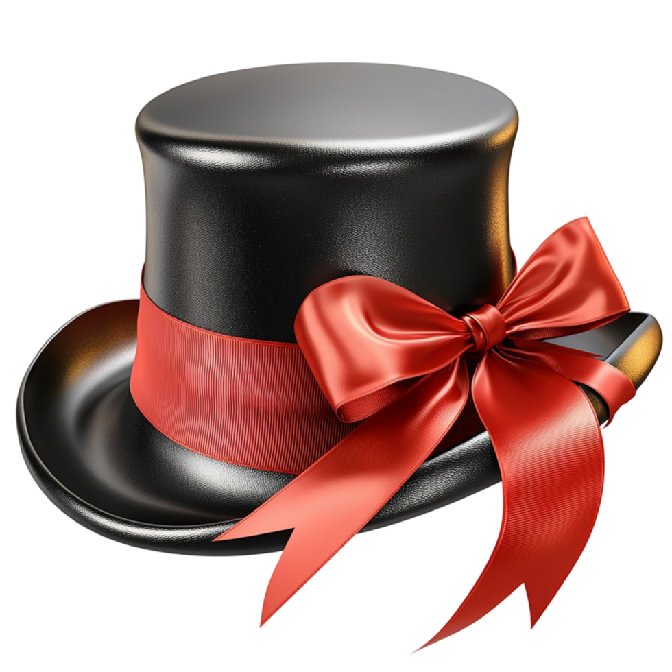 black top hat with a wide red satin ribbon and an bow png