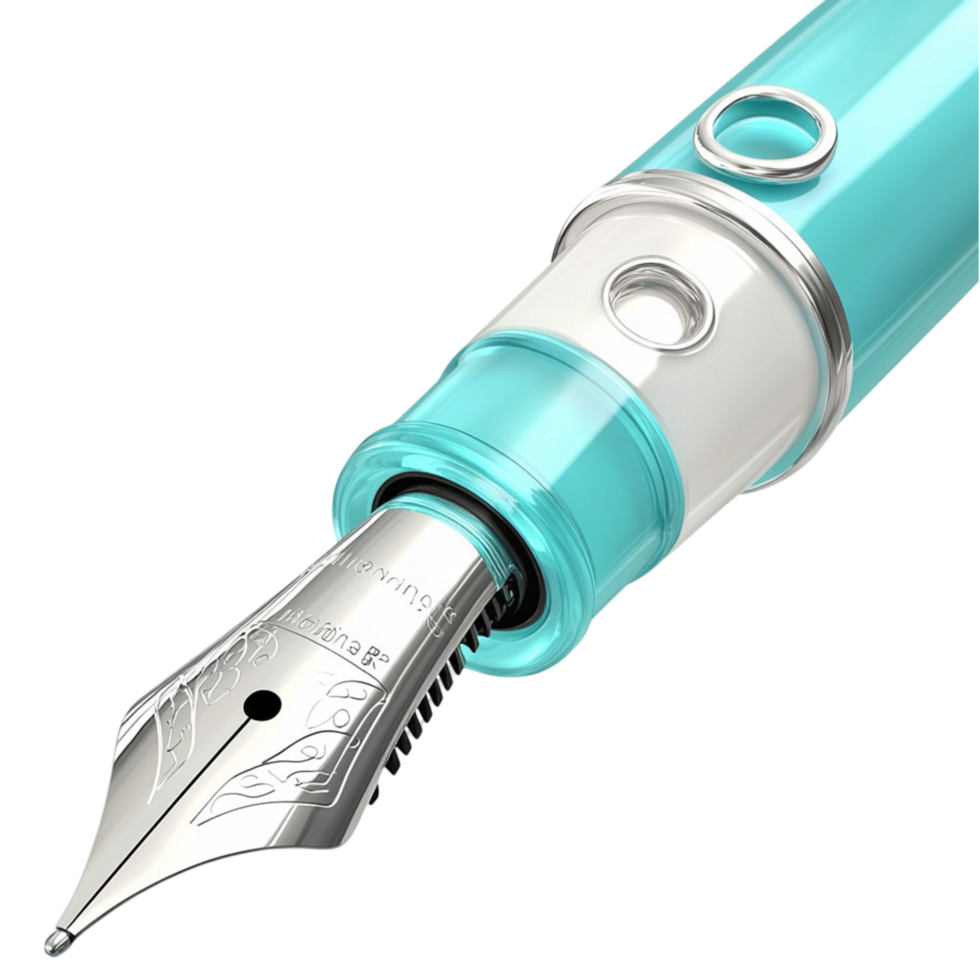 turquoise fountain pen with a silver nib and glossy finish png