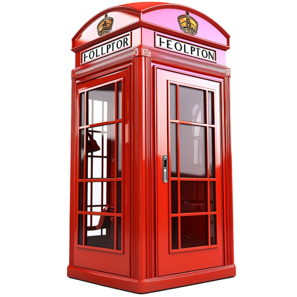 red telephone booth with glass windows and a vintage design png