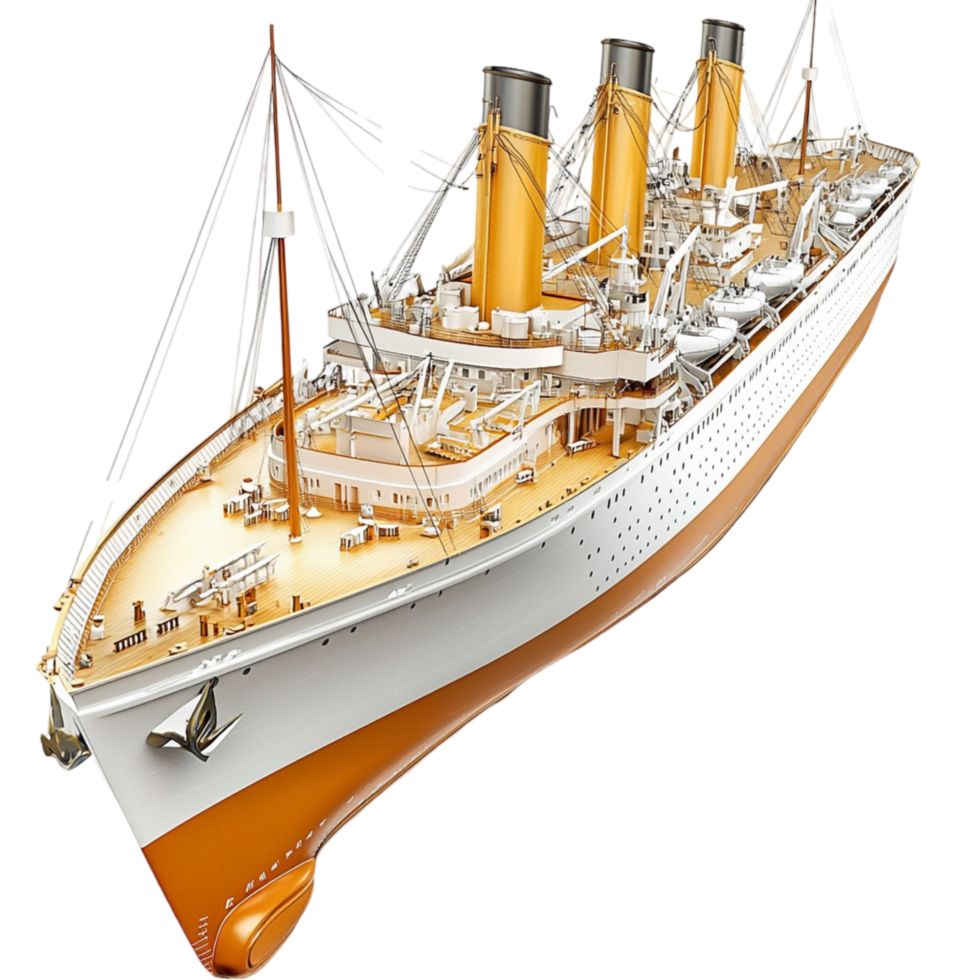 Historic luxury ocean liner with grand decks and towering funnels png