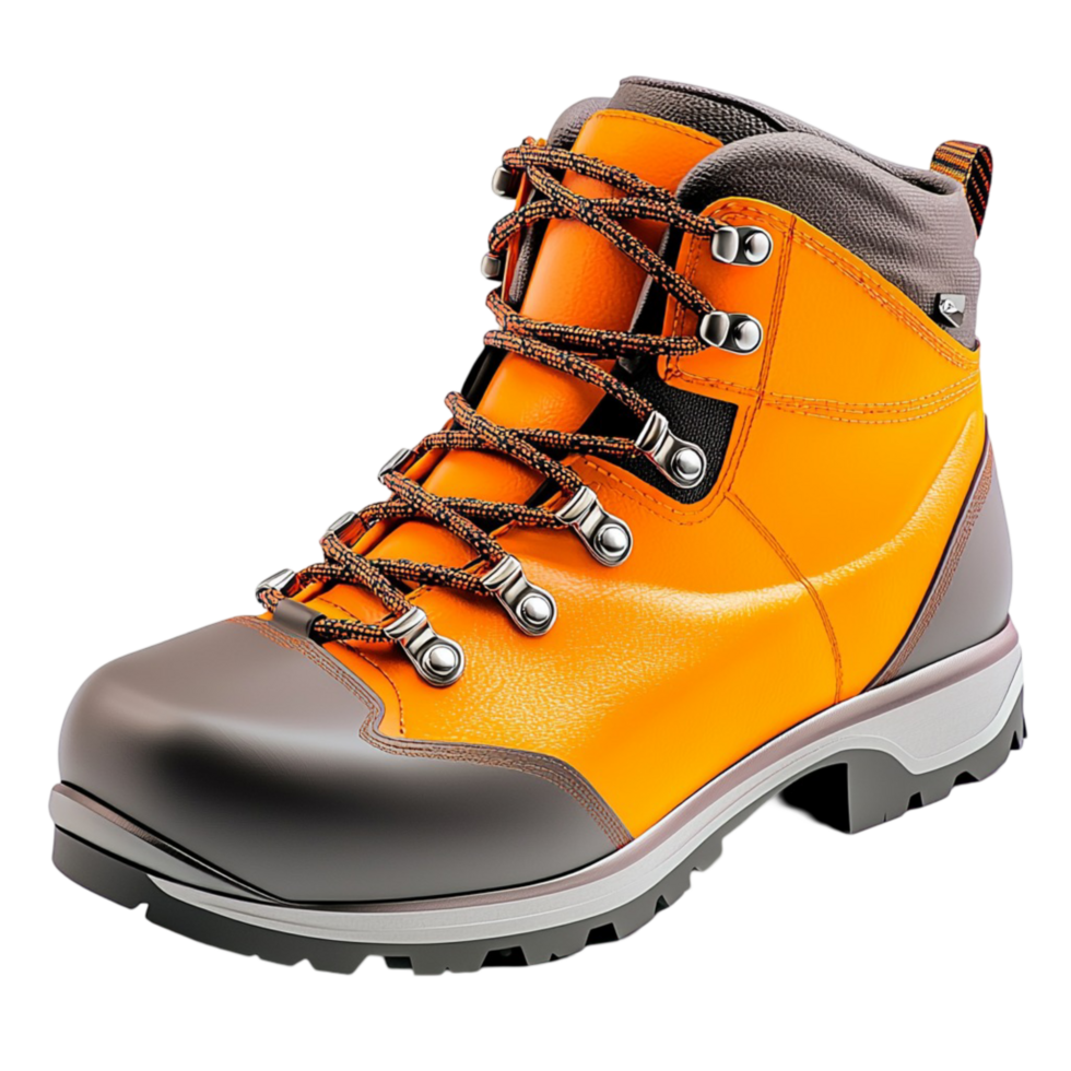 orange and black hiking boot with strong laces png