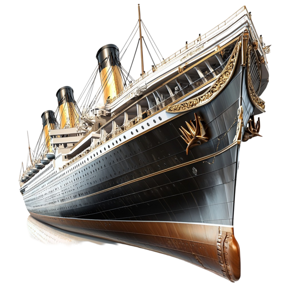 Massive Titanic ship with black and gold detailing on the hull png