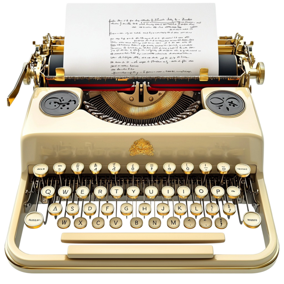 Retro typewriter with a printed page and vintage aesthetic png