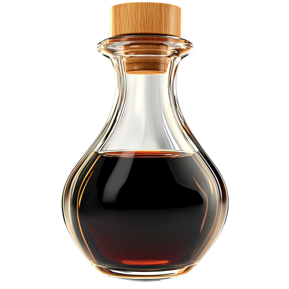 Small glass bottle containing rk and flavorful balsamic vinegar png