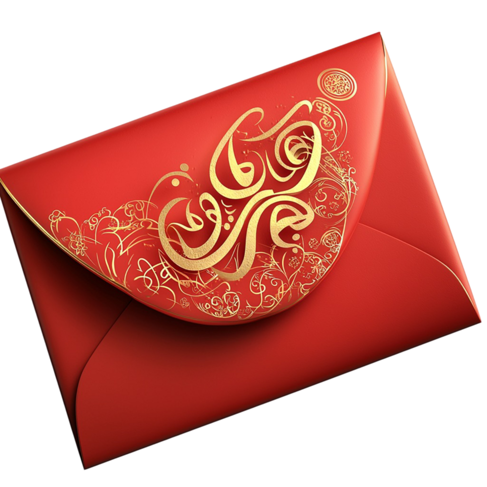 Ornate red envelope with golden calligraphy and elegance png
