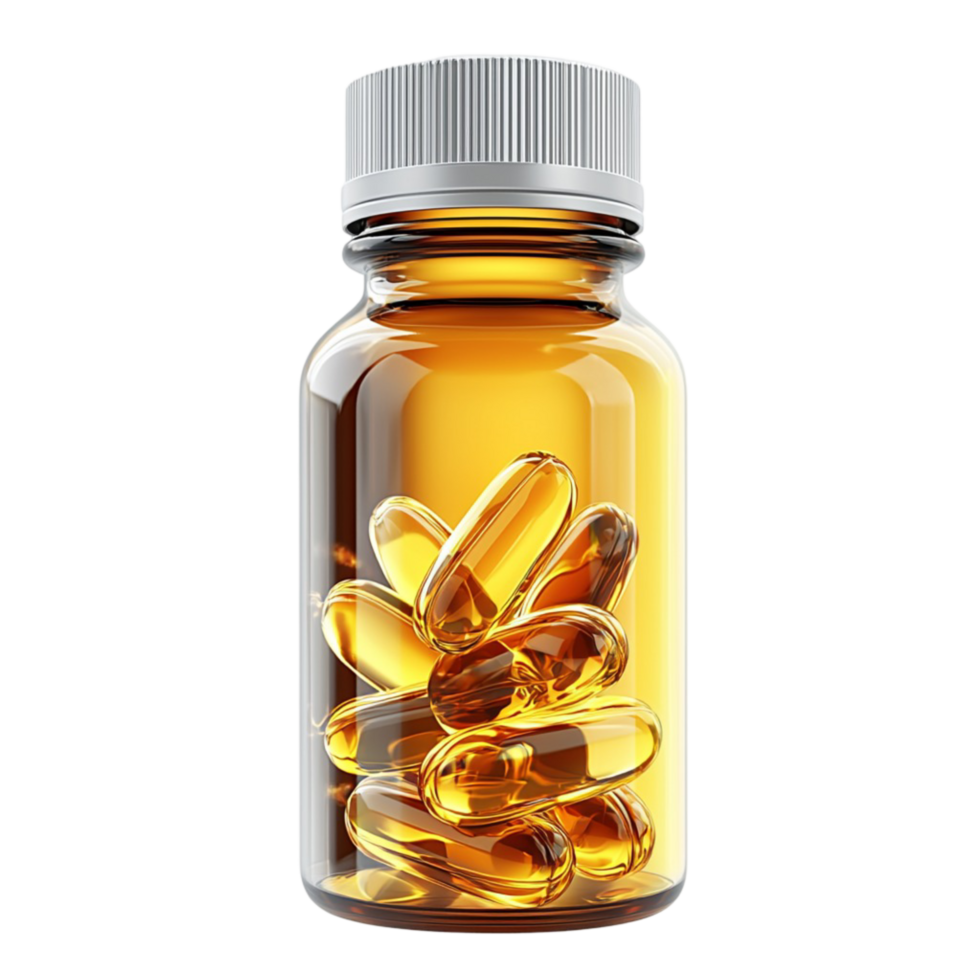 amber bottle containing gel capsules png
