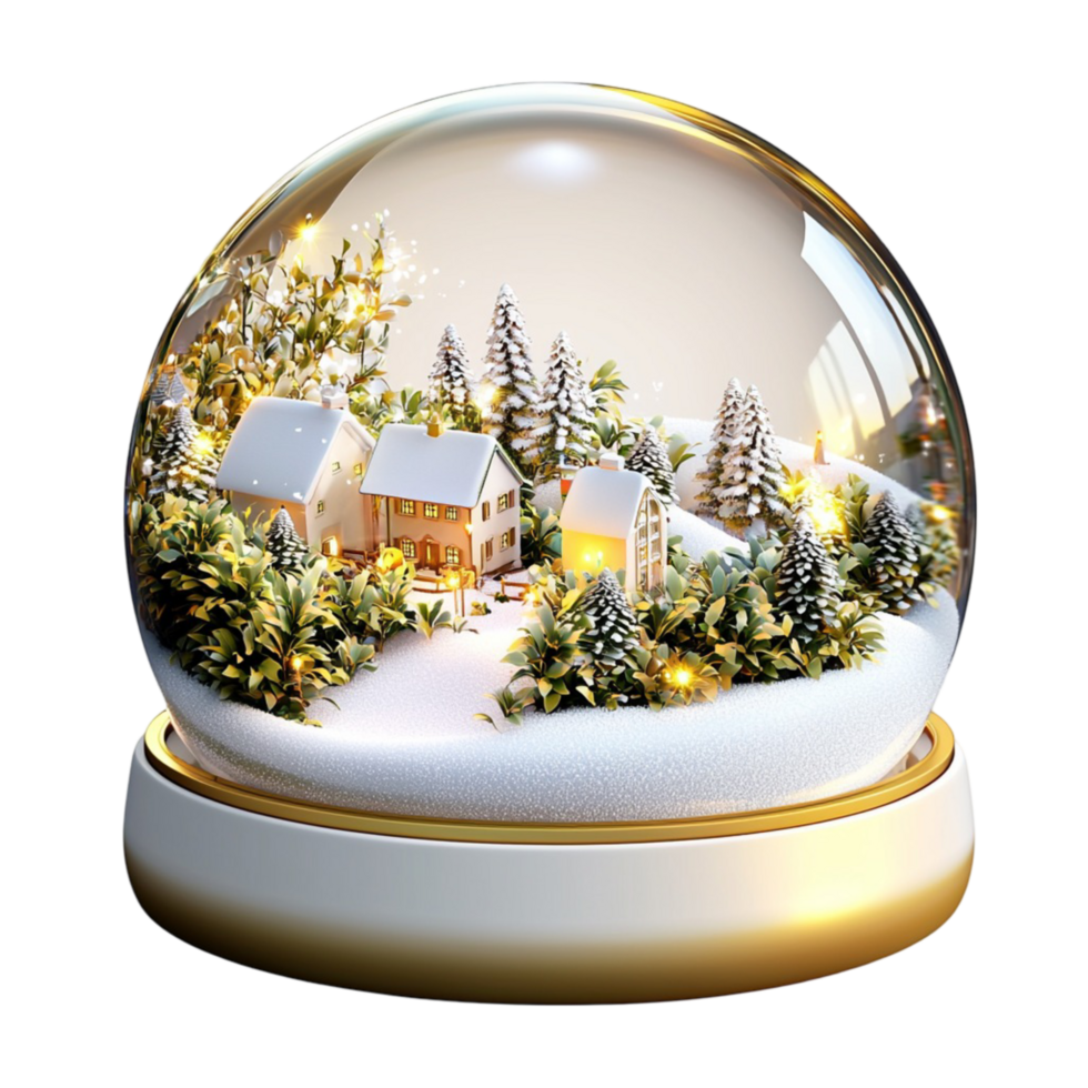 Snow globe with a charming winter village covered in snow png