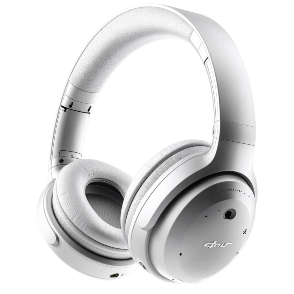 Sleek white noise cancelling headphones with a design png