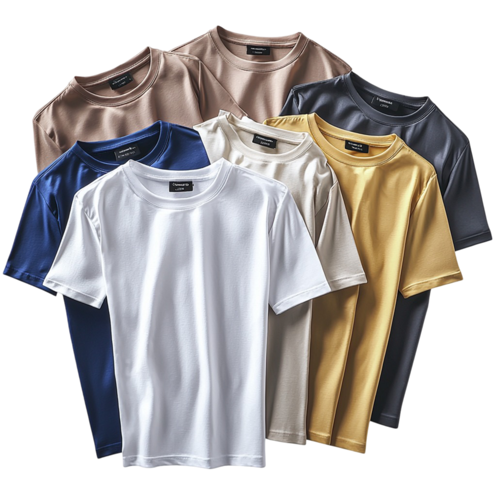 Collection of neatly folded tshirts in various neutral colors png