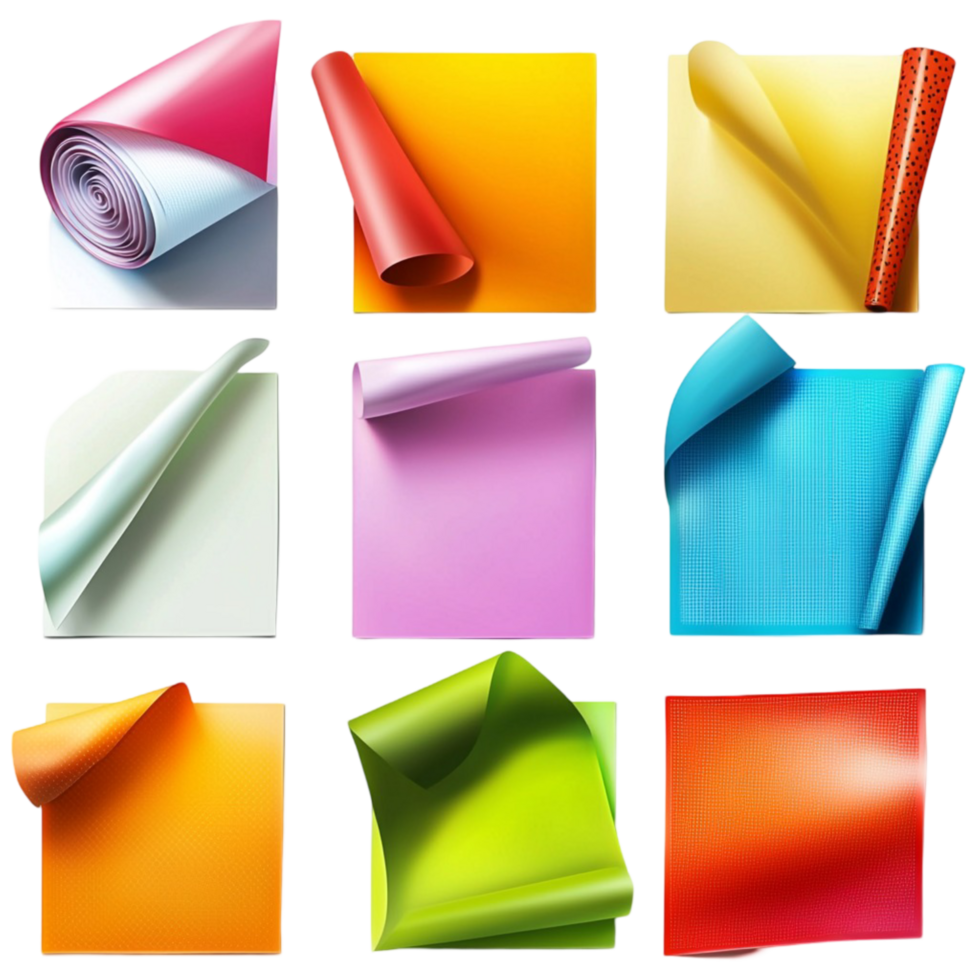 Collection of colorful wrapping papers with vibrant glossy textures png