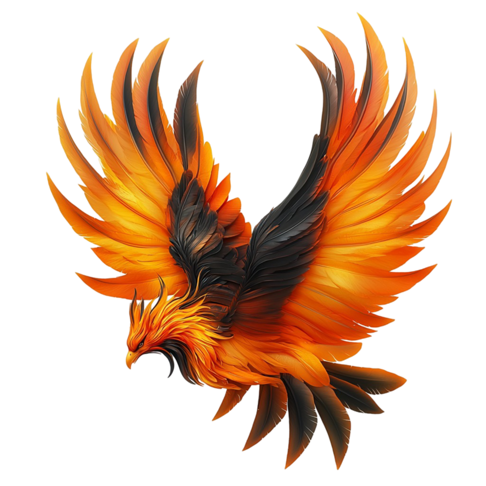 Majestic fiery phoenix with outstretched wings and detailed feathers png