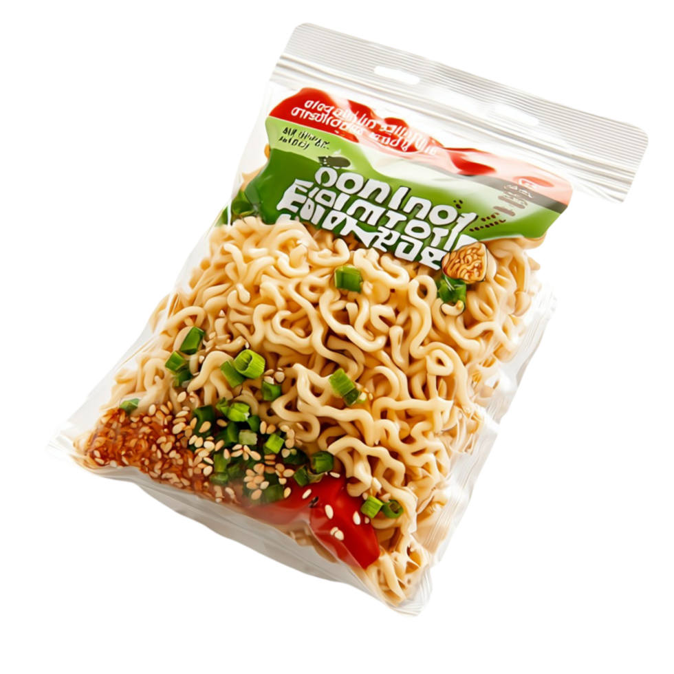 Packaged instant ramen noodles with flavorful seasoning and vegetables png