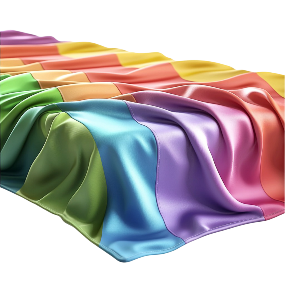 Vibrant rainbow silk fabric draped in and colorful folds png