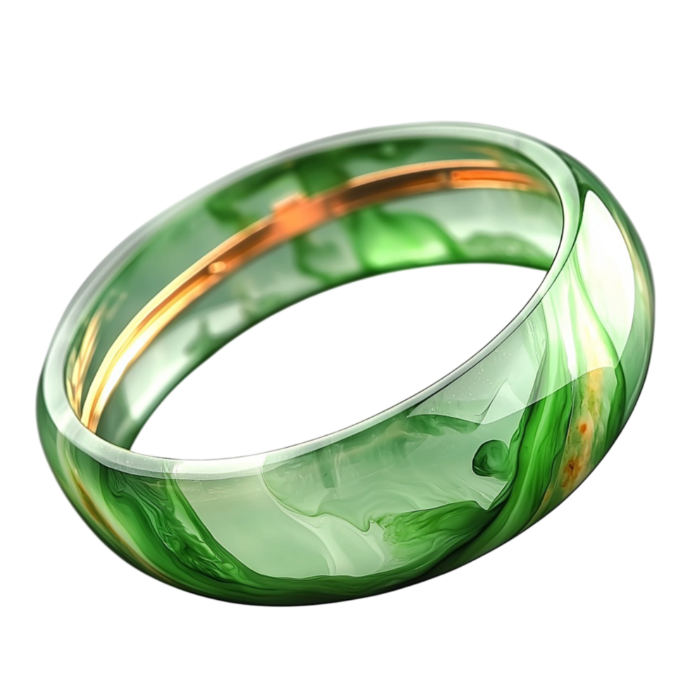 Stunning green jade bangle bracelet with a glossy polished finish png