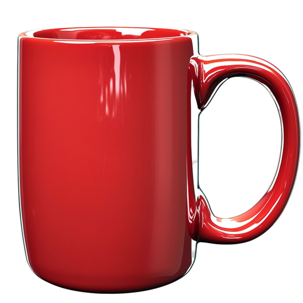 red coffee mug with a glossy surface and a handle png