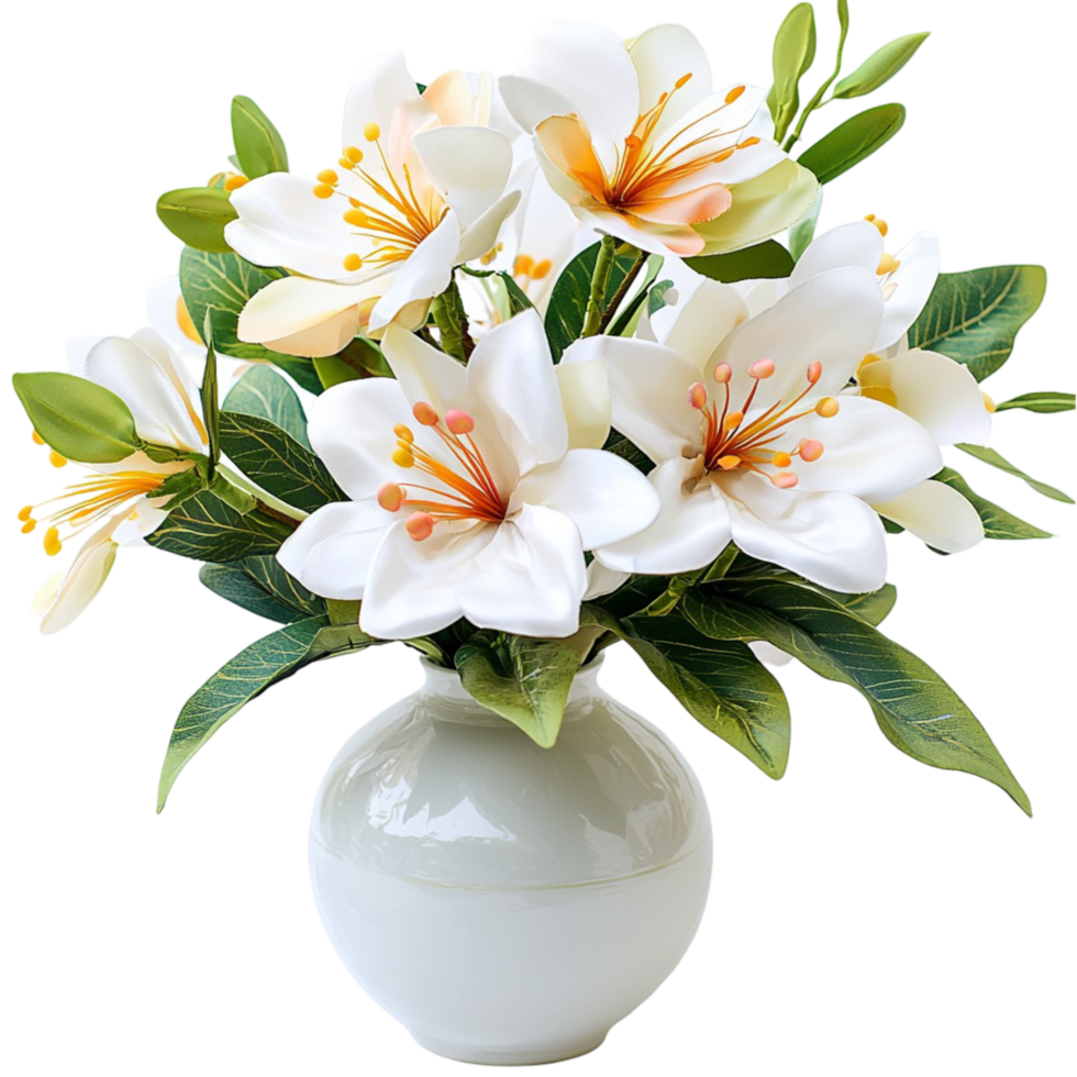white lily bouquet in a delicate ceramic vase png
