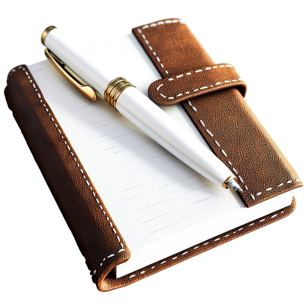 notebook with a matching pen and secure strap closure png