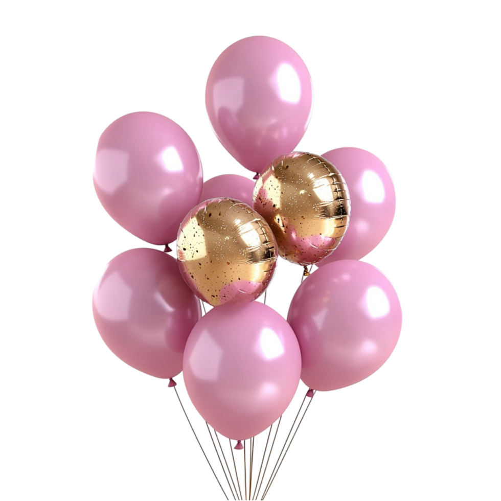 Celebration balloons in pink and gold with a glossy finish png
