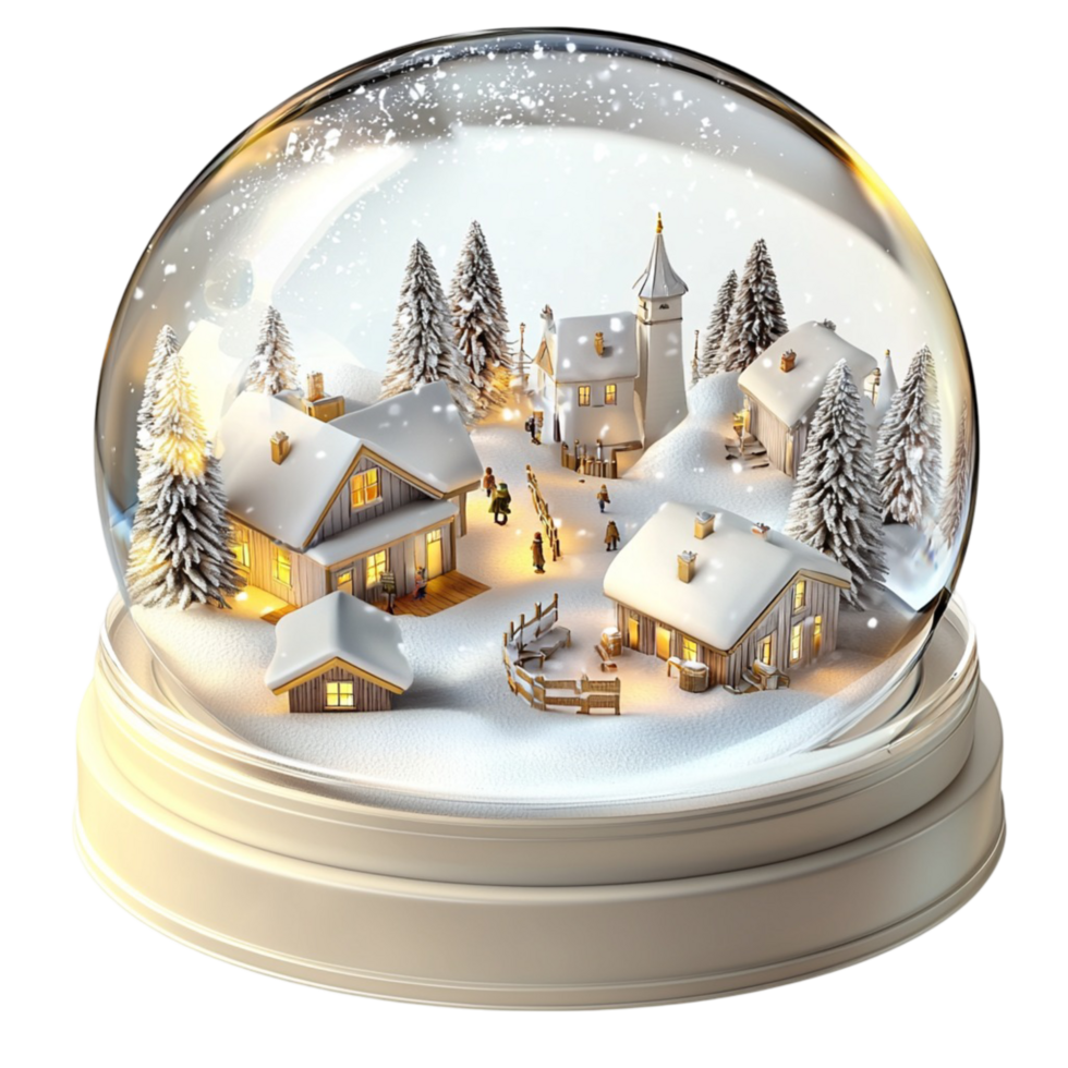 Snow globe with a cozy winter village scene and glowing lights png