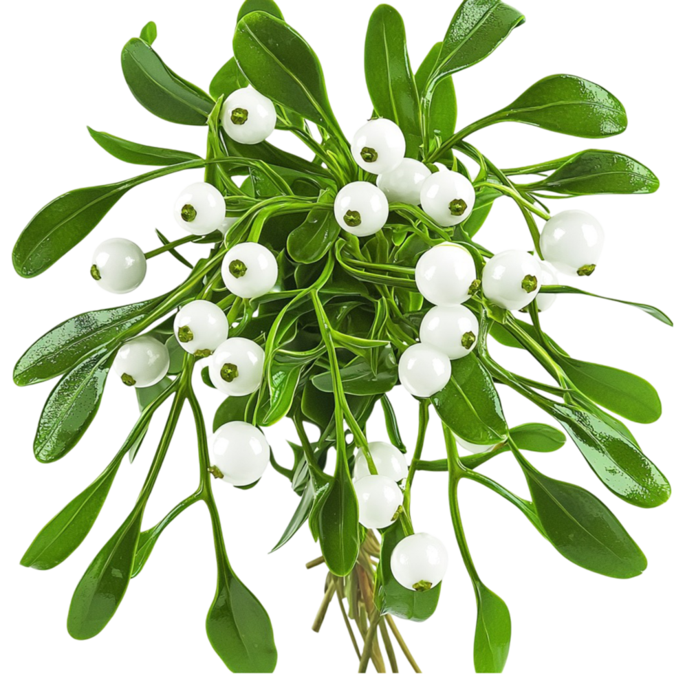 green mistletoe branches with white berries and vibrant leaves png
