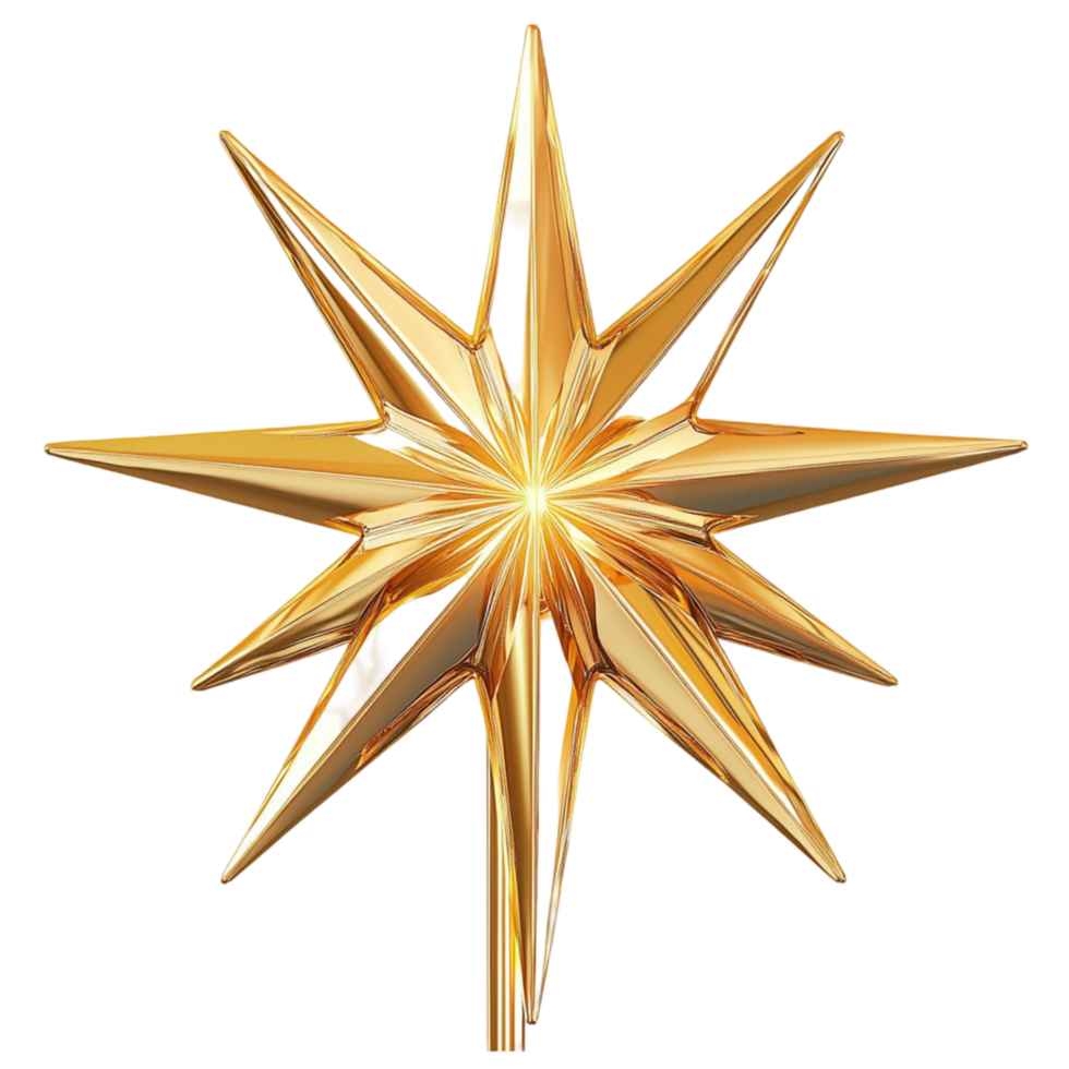 Shiny golden Christmas star ornament with sharp symmetrical points png
