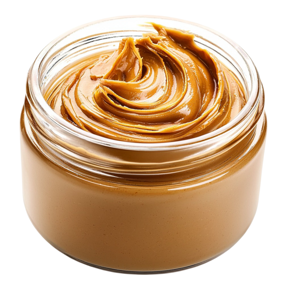 and creamy peanut butter swirled in a glass jar png