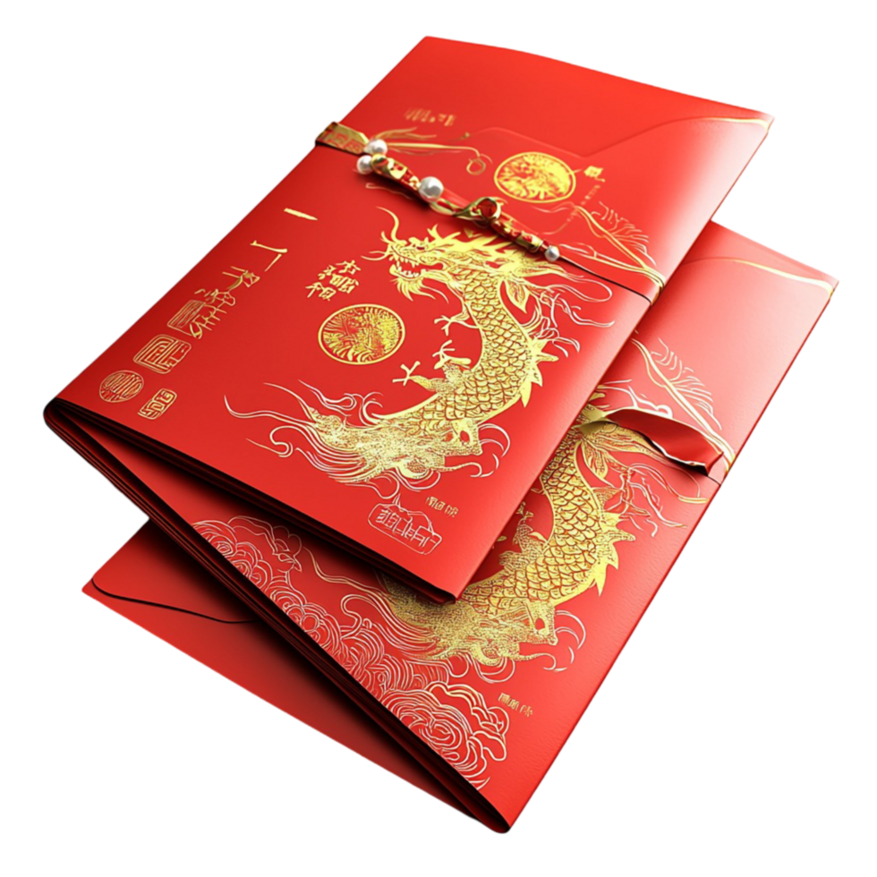 Festive red envelopes with golden dragon designs for gifting money png