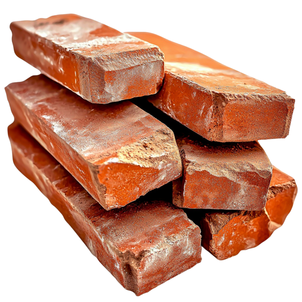 Stack of aged red clay bricks with a rustic texture png