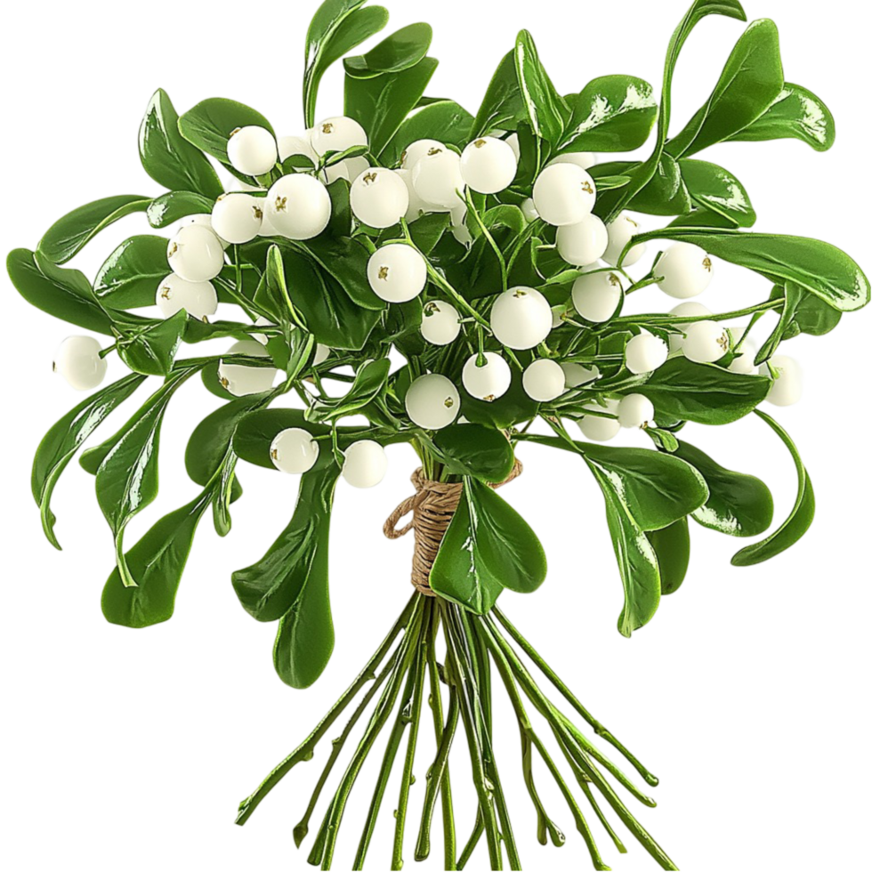bouquet of mistletoe with white berries and green leaves png