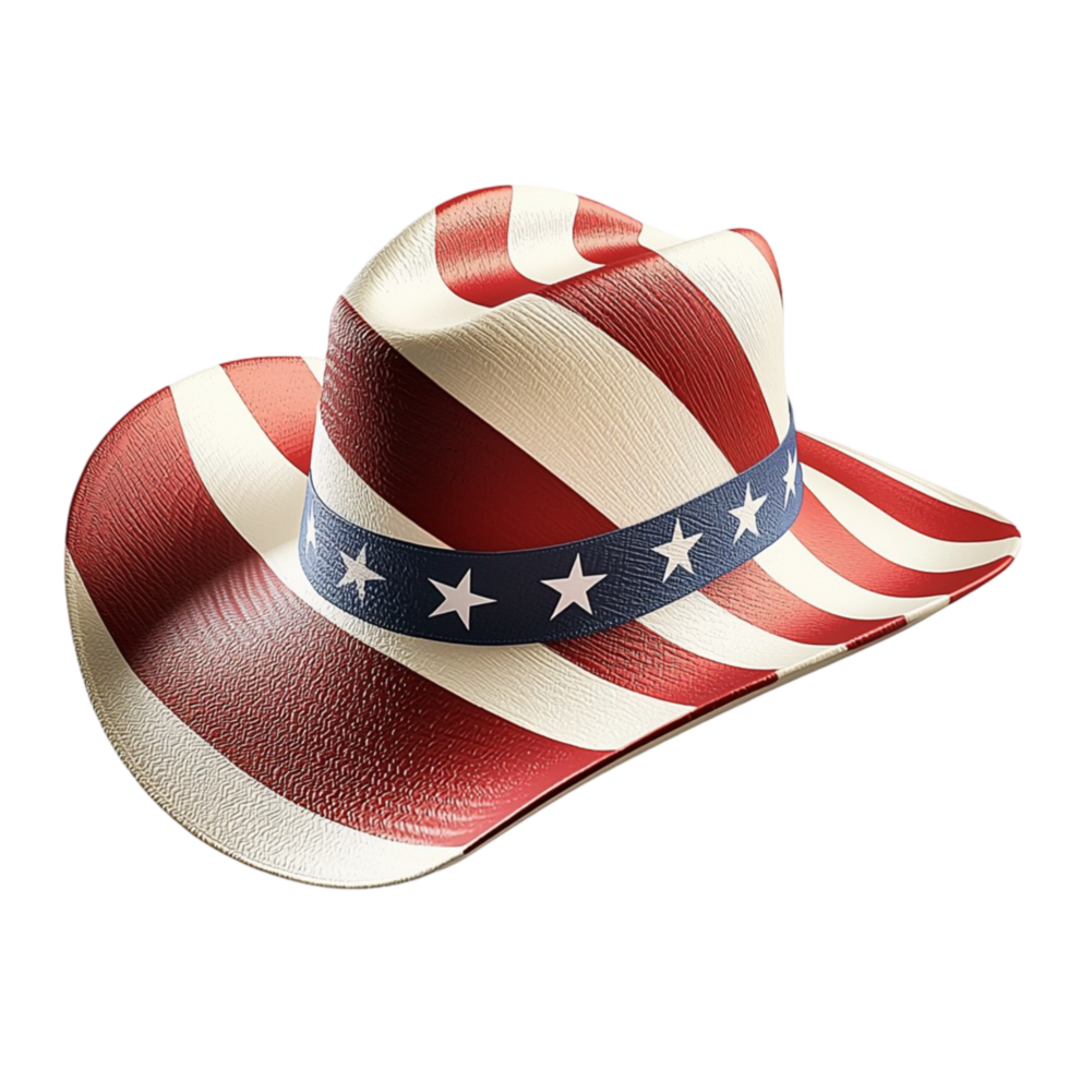 Patriotic cowboy hat with an American flag design and a curved brim png