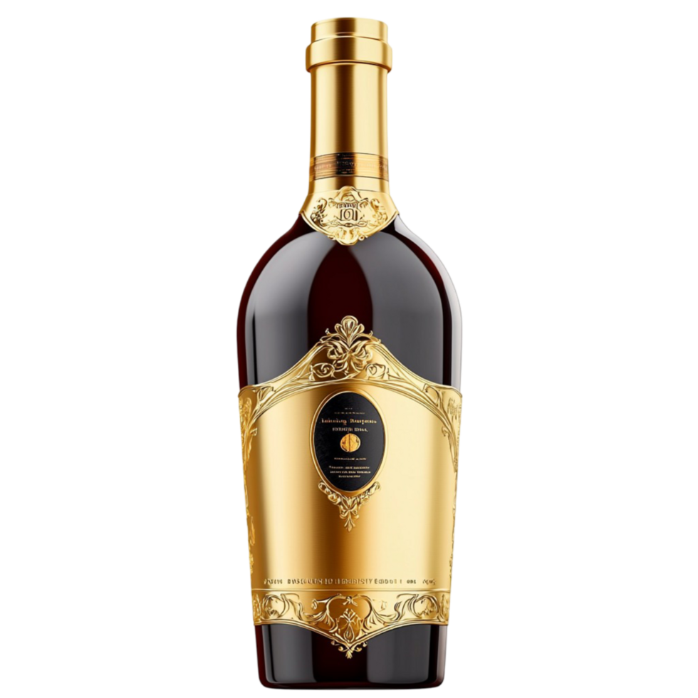 bottle of wine with a luxurious gold label png
