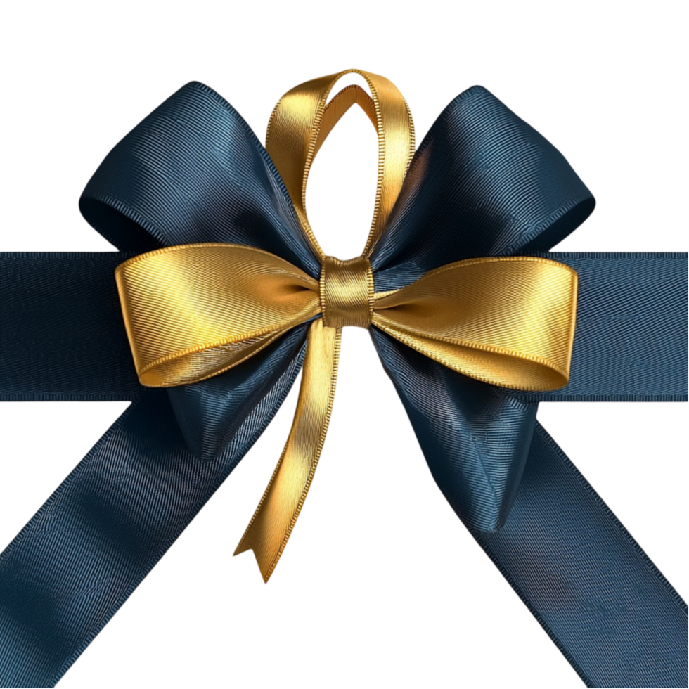 Beautiful rk blue ribbon tied into a golden bow png