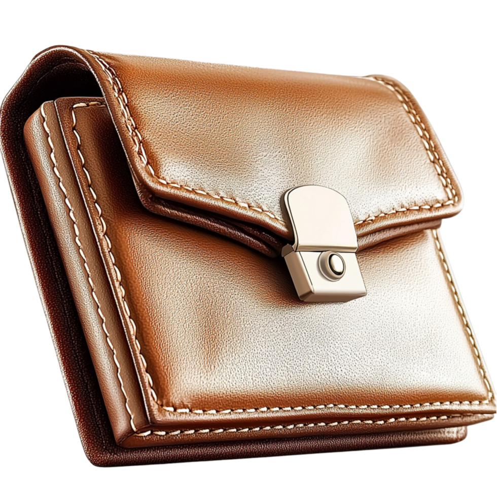 brown wallet with a secure button closure png
