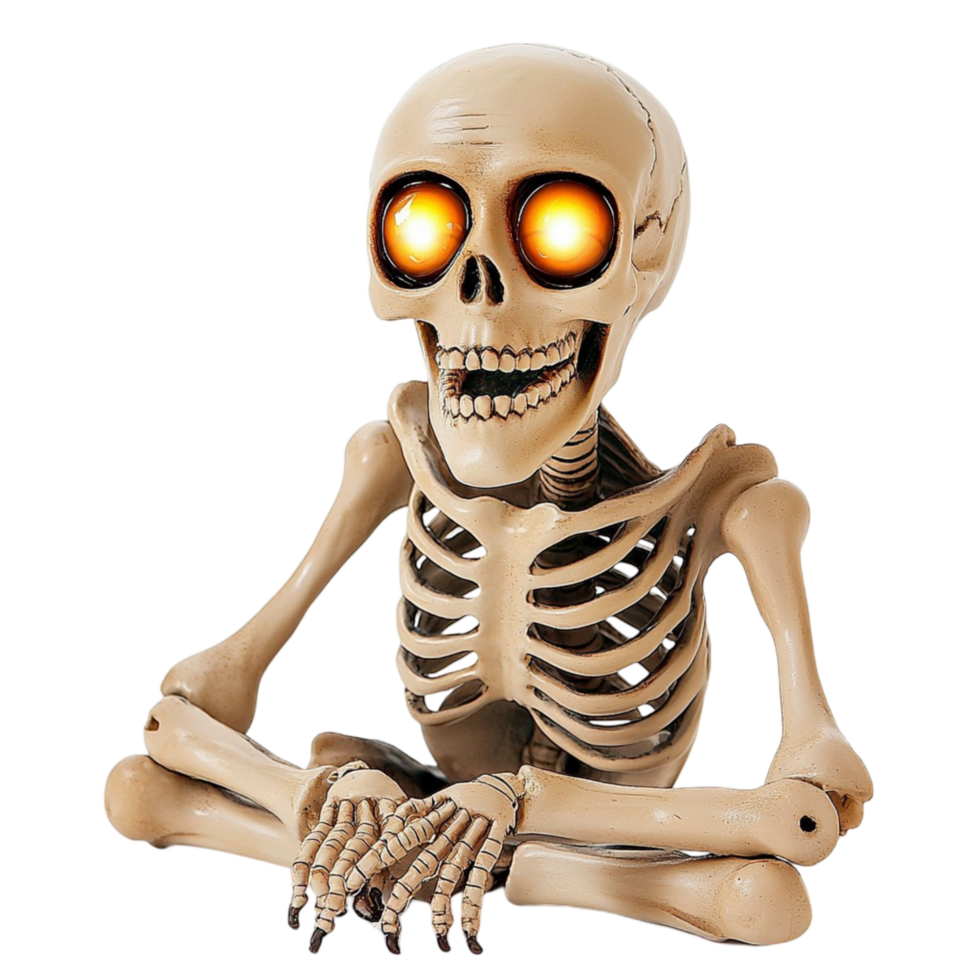 Glowing skeleton figure with orange eyes and a sinister grin png