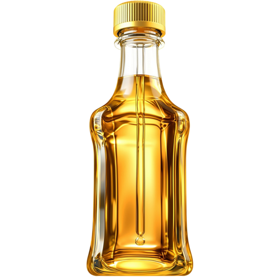 glass bottle filled with golden and a secure cap png