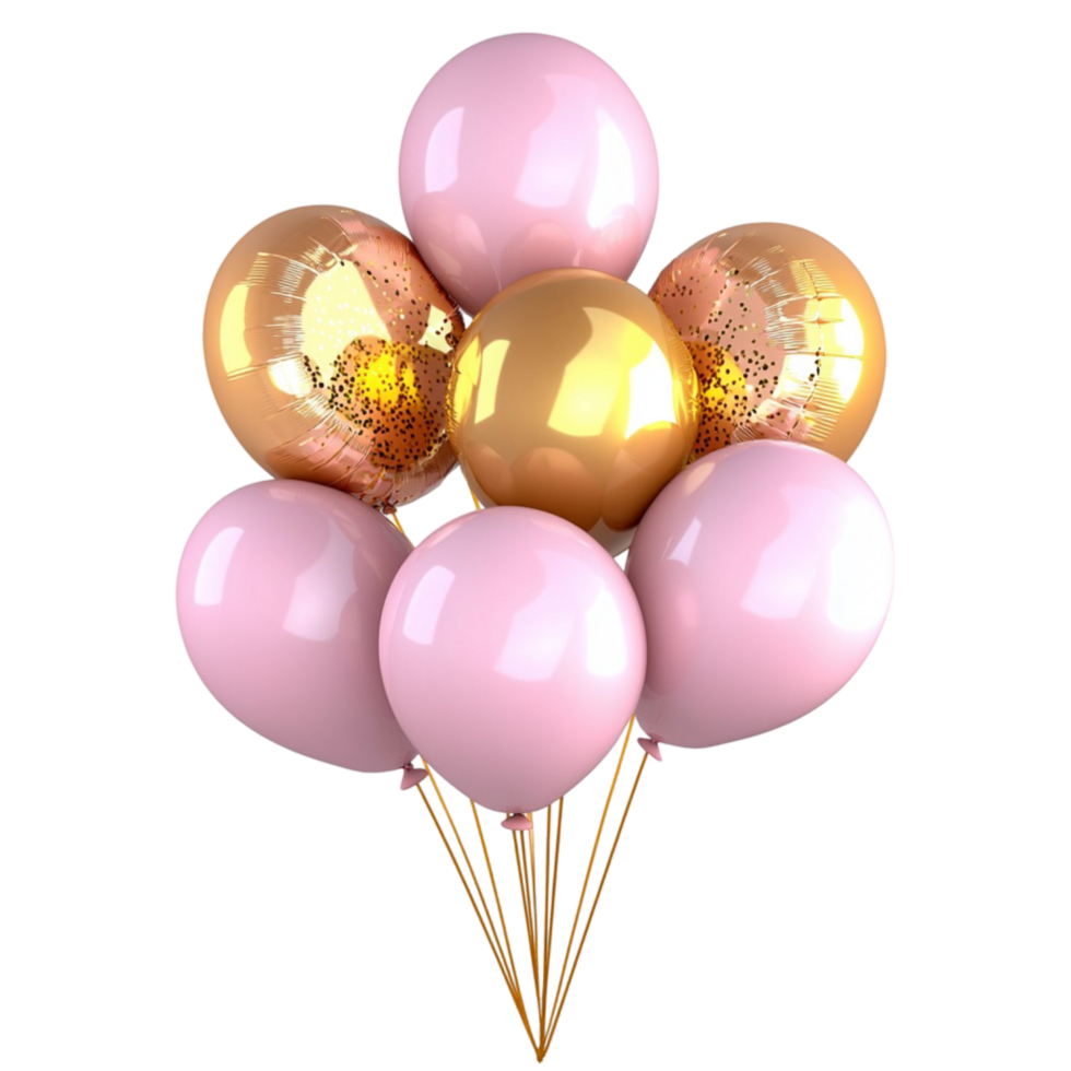 Stunning bouquet of pink and gold balloons with a glossy finish png