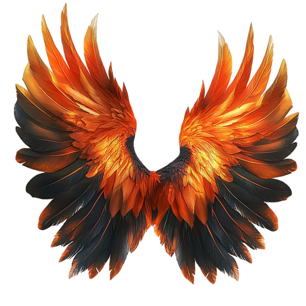 Majestic phoenix wings with fiery orange and black feathers png