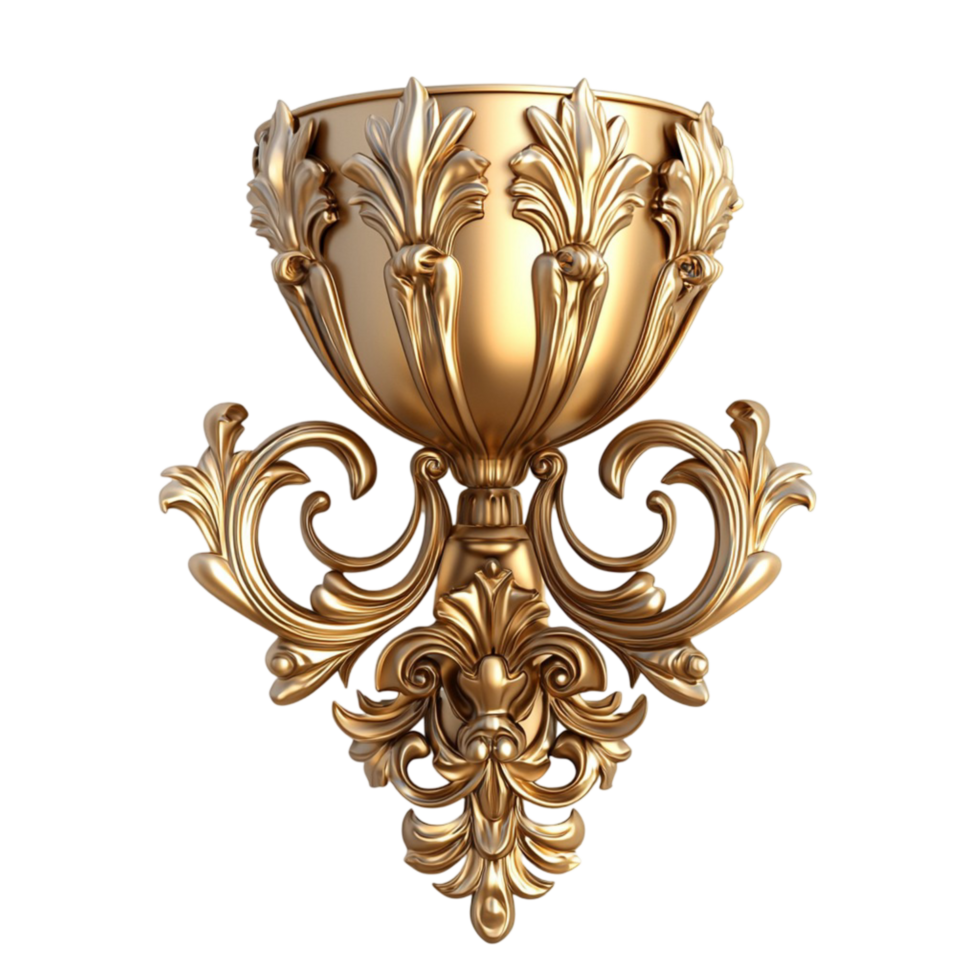 Ornate golden wall sconce with intricate carvings and a style png