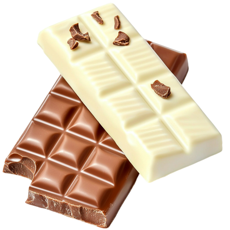 combination of white and milk chocolate bars with crunchy toppings png