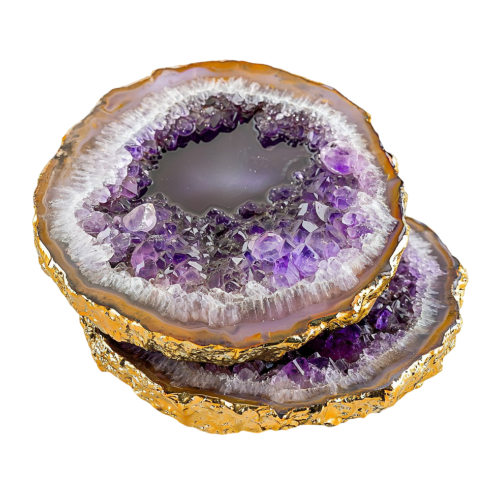 Gorgeous amethyst geode with a purple crystalline interior png