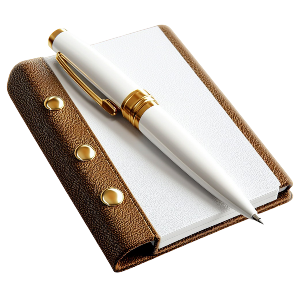 and goldtrimmed notebook with a white and gold pen png