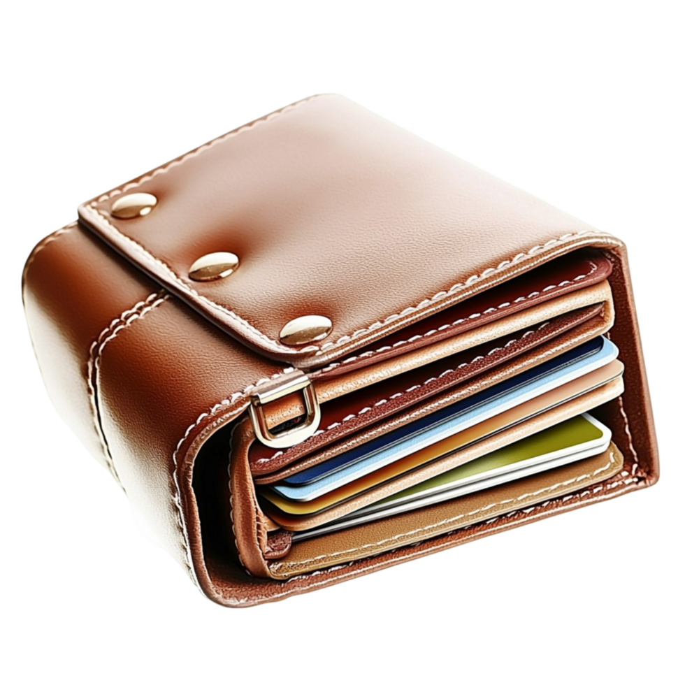 brown wallet with multiple compartments and cards png