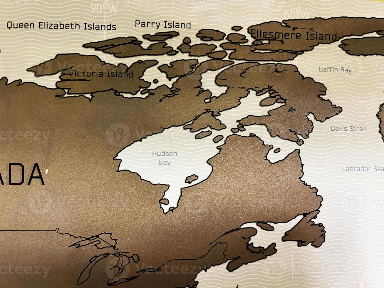 Map depiction showing Canadian Arctic islands with key geographic features in bold photo